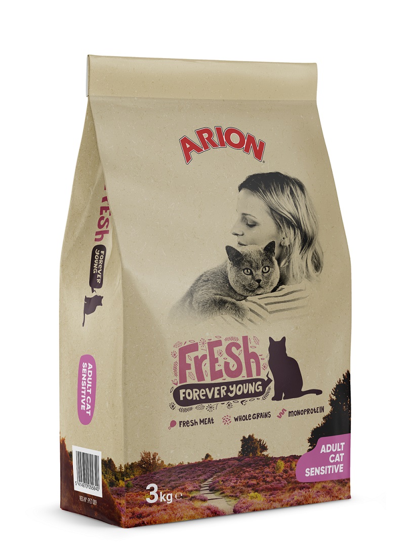 ARION Fresh Adult Cat Sensitive – Суха храна за чувствителни котки с пилешко и ориз, 12 кг
