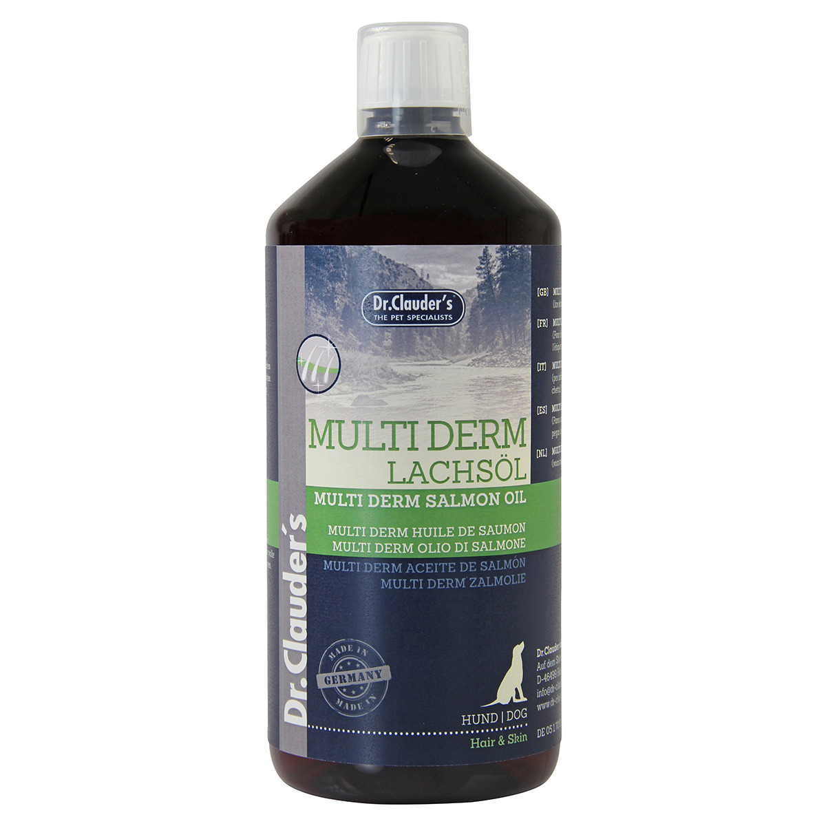 Dr.Clauder's Hair & Skin Multi Derm Lachsöl – 100% натурално масло от сьомга за кучета, 1000 мл