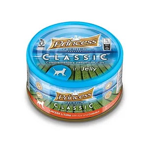 Princess Premium Classic Chicken & Tuna with Rice & Crabstick – мокра храна с пилешко, риба тон, ориз и рулца от раци за котки, 170 гр