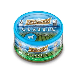 Princess Premium Classic Chicken & Tuna with Rice & Vegetables – мокра храна с пилешко, риба тон, ориз и зеленчуци за котки, 170 гр