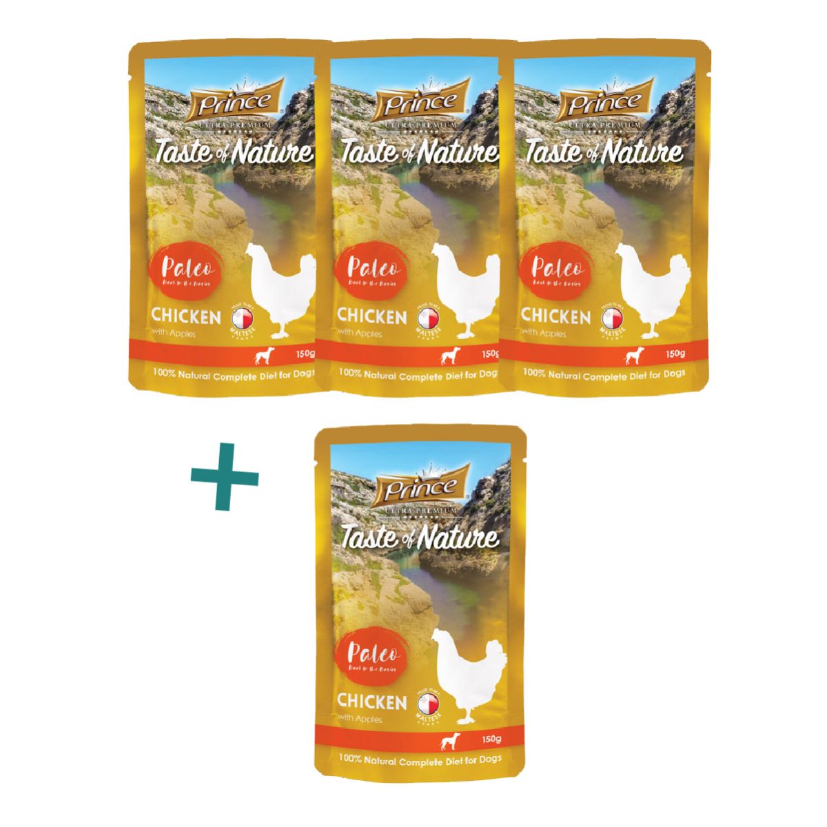 Prince Raw Paleo Chicken & Apples – мокра храна с пиле и ябълки за кучета, 150 гр, 3 + 1 ПОДАРЪК