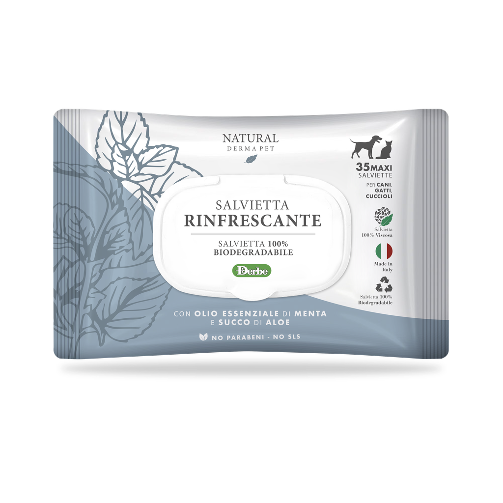 Мокри кърпички с мента и алое вера за кучета и котки NATURAL DERMA PET