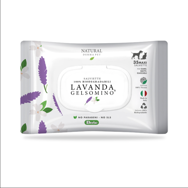Мокри кърпички с лавандула и жасмин за кучета и котки NATURAL DERMA PET
