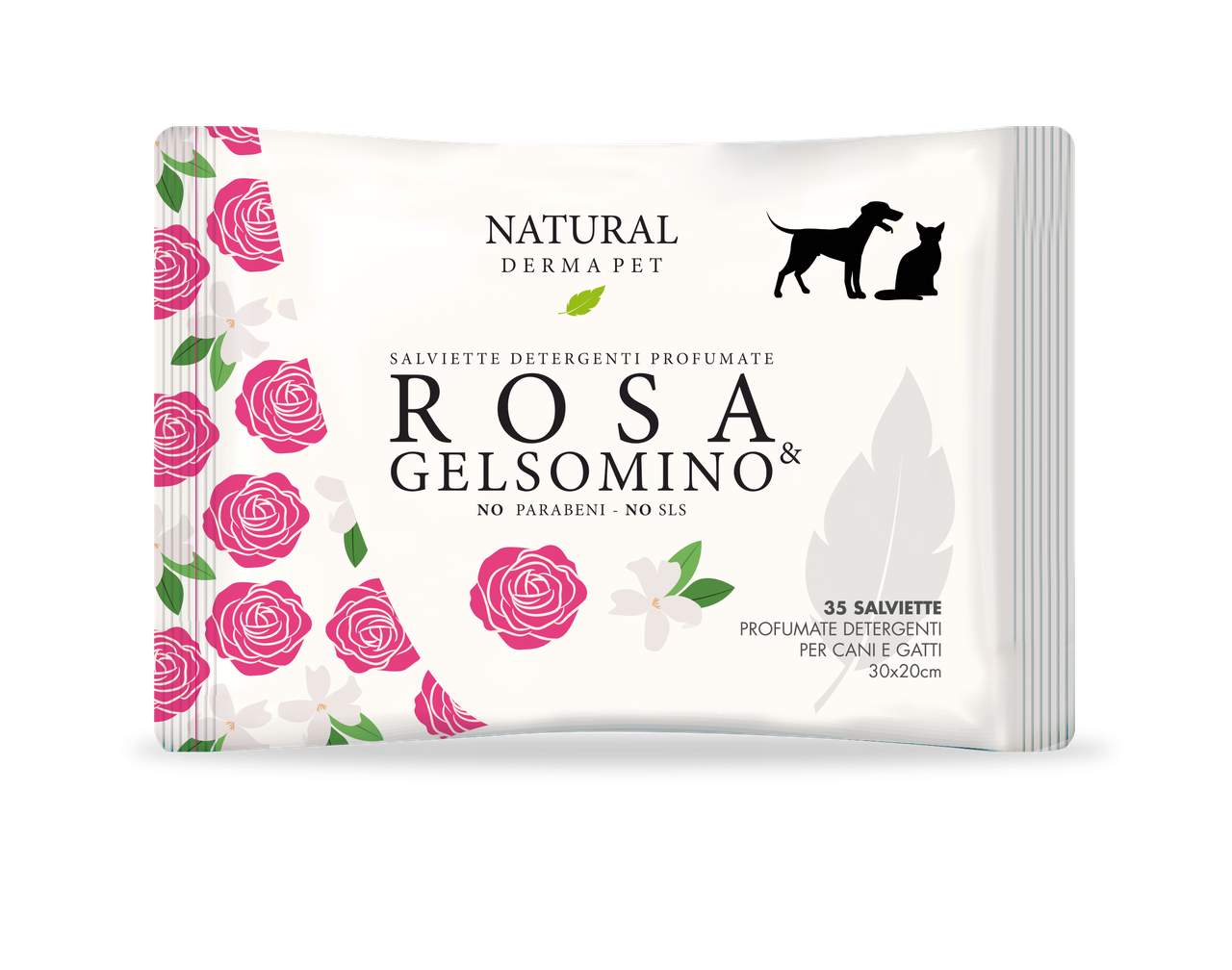 Мокри кърпички с аромат на роза и жасмин за кучета и котки NATURAL DERMA PET