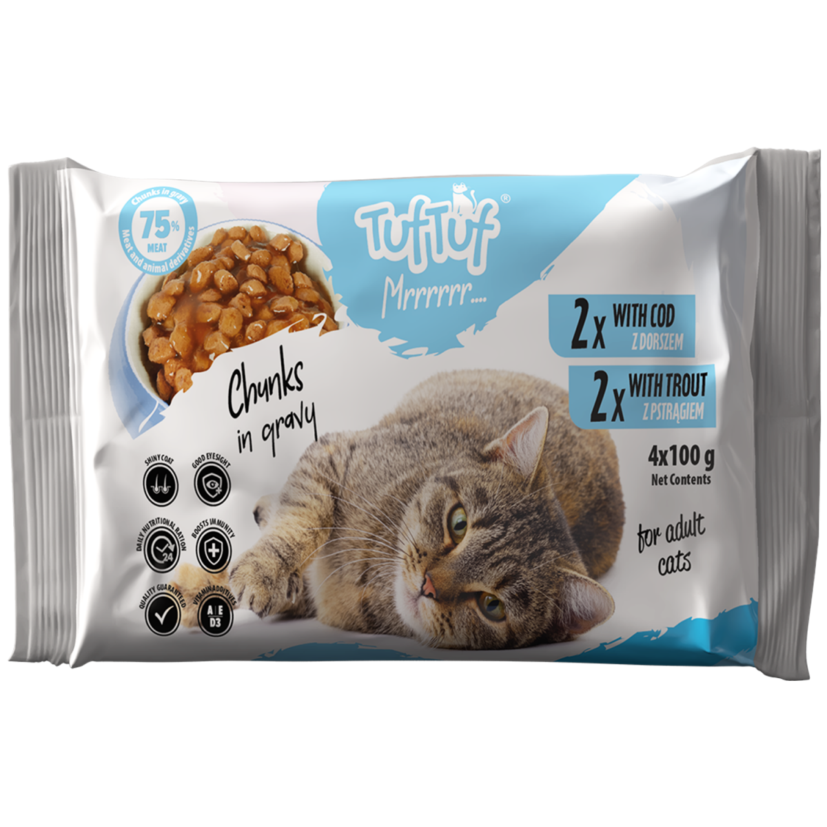 Пауч за котки треска и пъстърва 4 × 100 гр TUFTUF