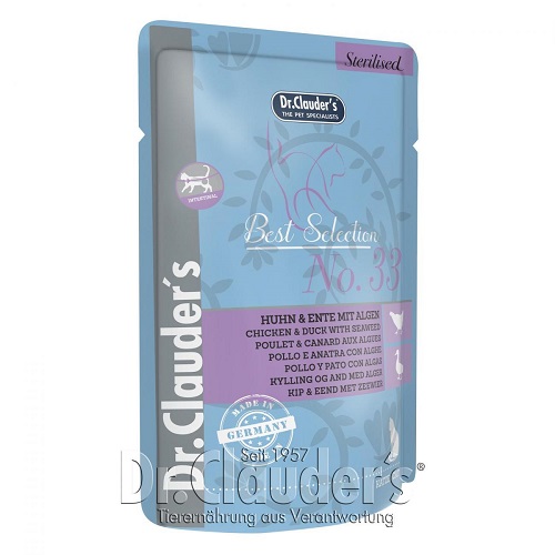Dr.Clauder's Best Selection Sterilised No.33 – мокра храна с пиле, патица и водорасли за кастрирани котки, 85 гр